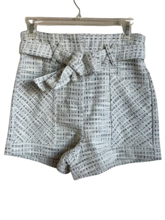 Koko + Mason Pants - NWT Koko + Mason Ivory Black Tweed Paperbag Tie-Waist High Rise Shorts Size M